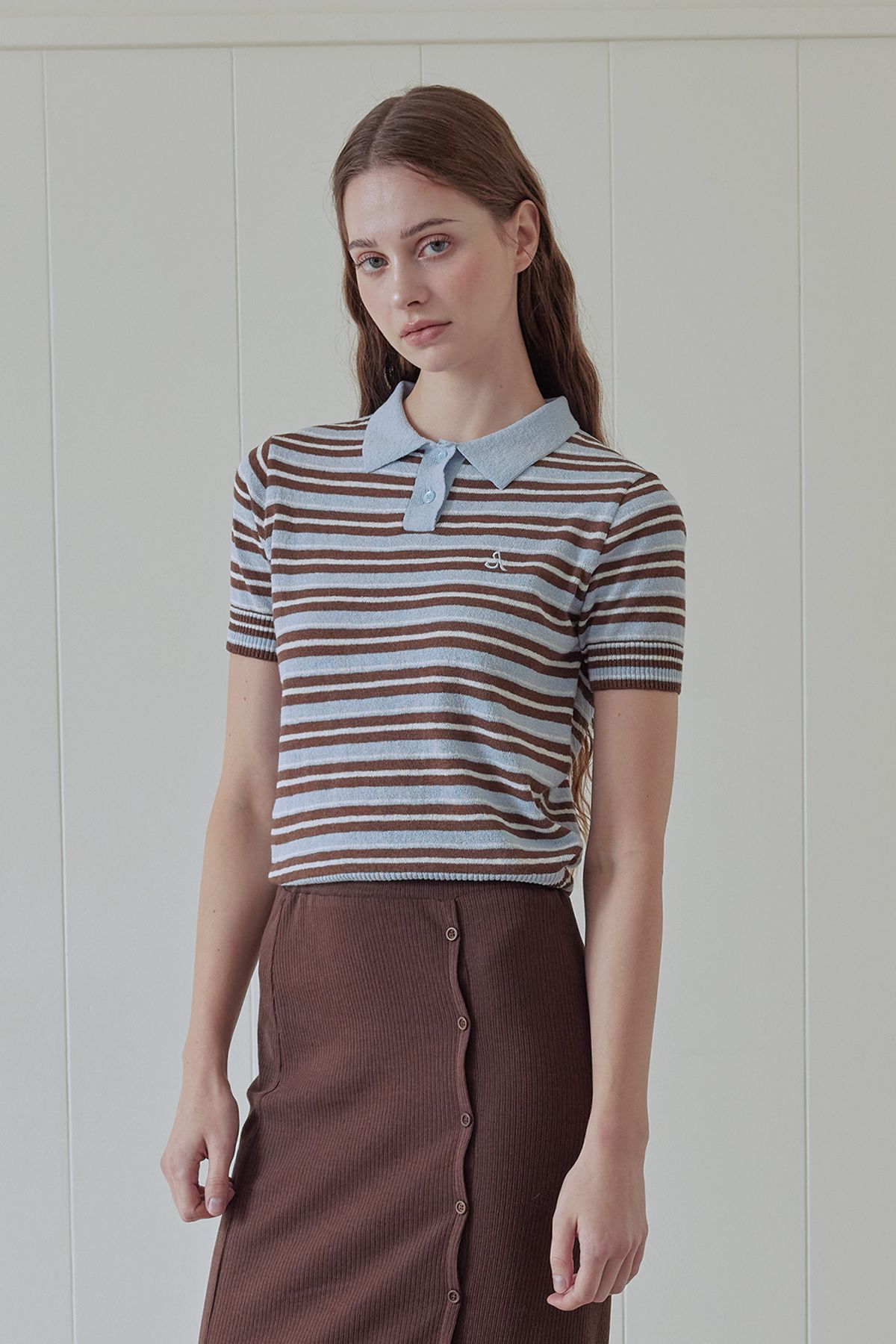 애프터아워즈(AFTERHOURS) MULTI STRIPE COLLAR KNIT (LIGHT BLUE)