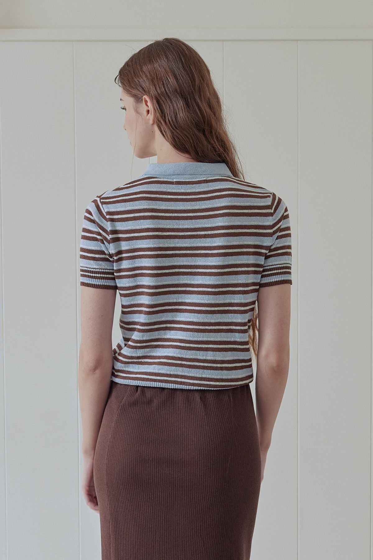 애프터아워즈(AFTERHOURS) MULTI STRIPE COLLAR KNIT (LIGHT BLUE)