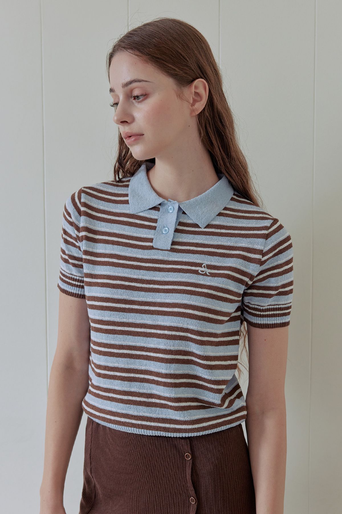 애프터아워즈(AFTERHOURS) MULTI STRIPE COLLAR KNIT (LIGHT BLUE)