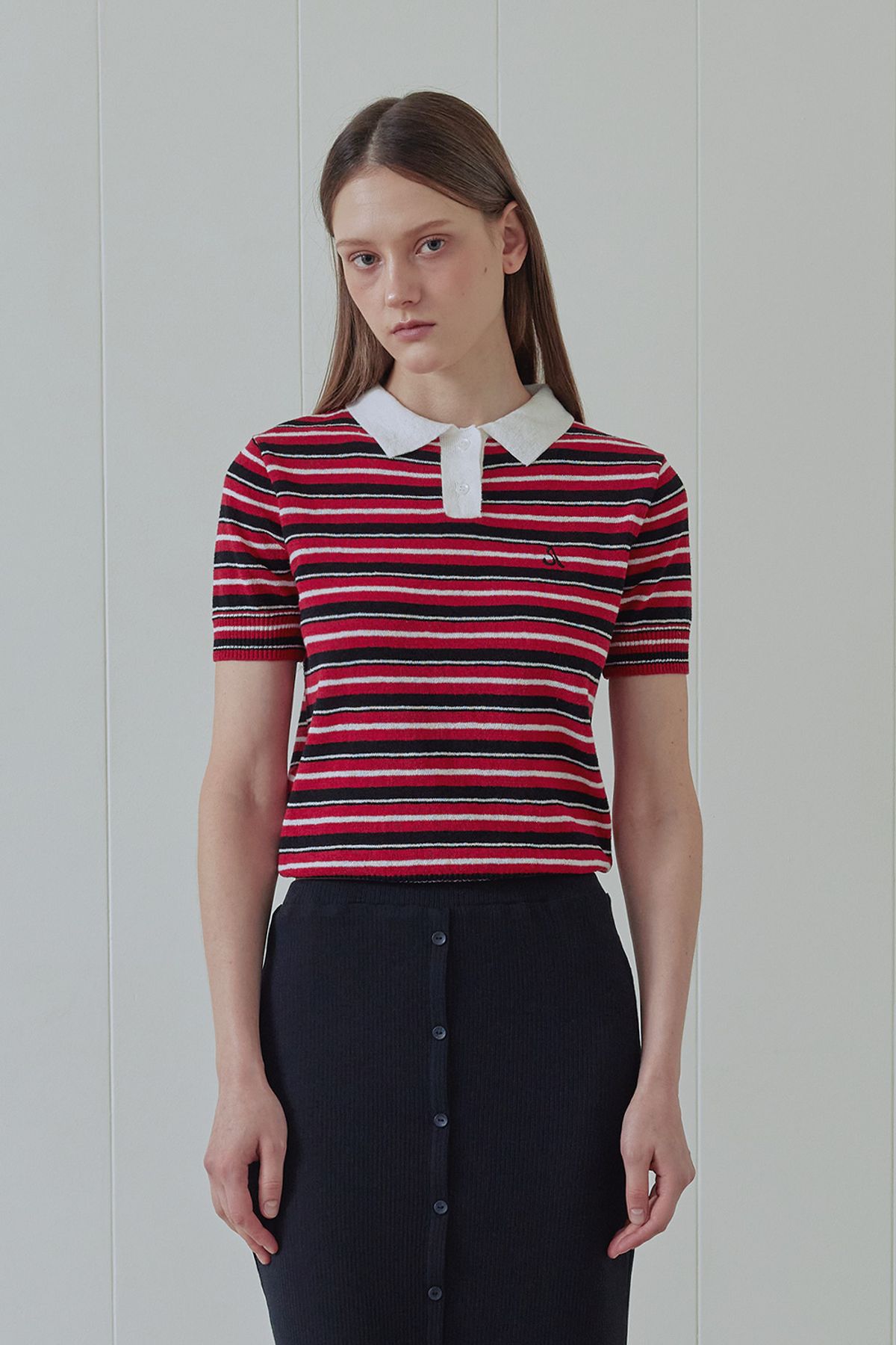애프터아워즈(AFTERHOURS) MULTI STRIPE COLLAR KNIT (RED)