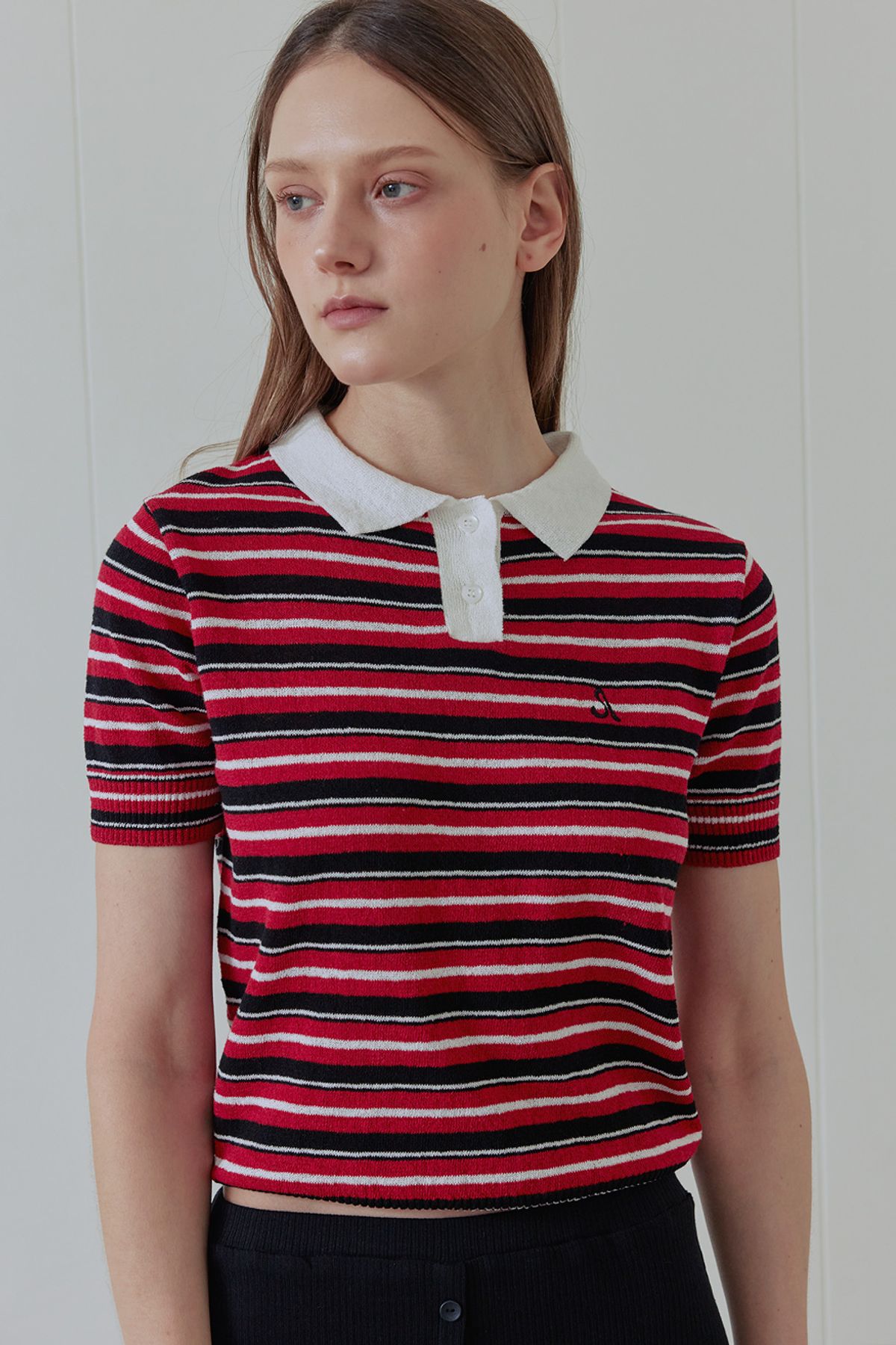 애프터아워즈(AFTERHOURS) MULTI STRIPE COLLAR KNIT (RED)