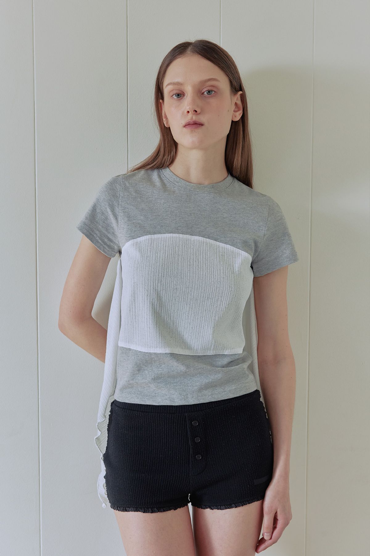 애프터아워즈(AFTERHOURS) BUTTERFLY KNOTTED HALF-TOP (MELANGE GREY)