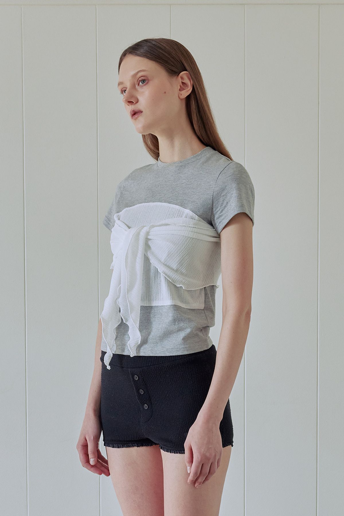 애프터아워즈(AFTERHOURS) BUTTERFLY KNOTTED HALF-TOP (MELANGE GREY)
