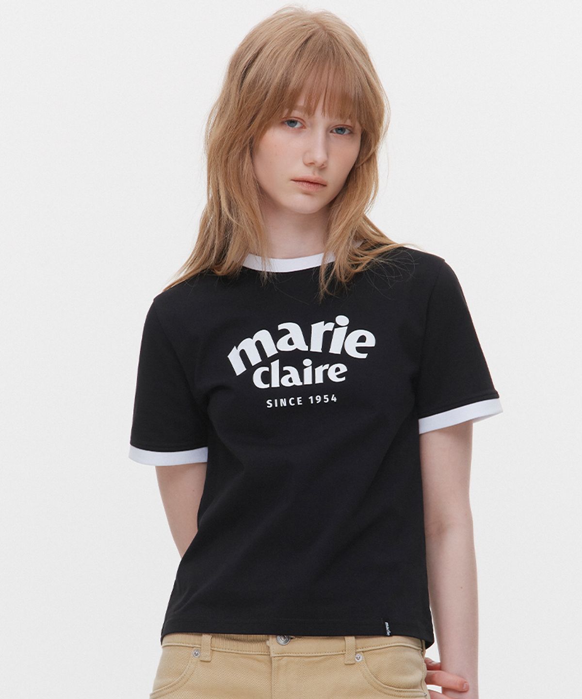 마리끌레르(MARIE CLAIRE) 아치 로고 링거 반팔 티셔츠(MAGBTS10M)