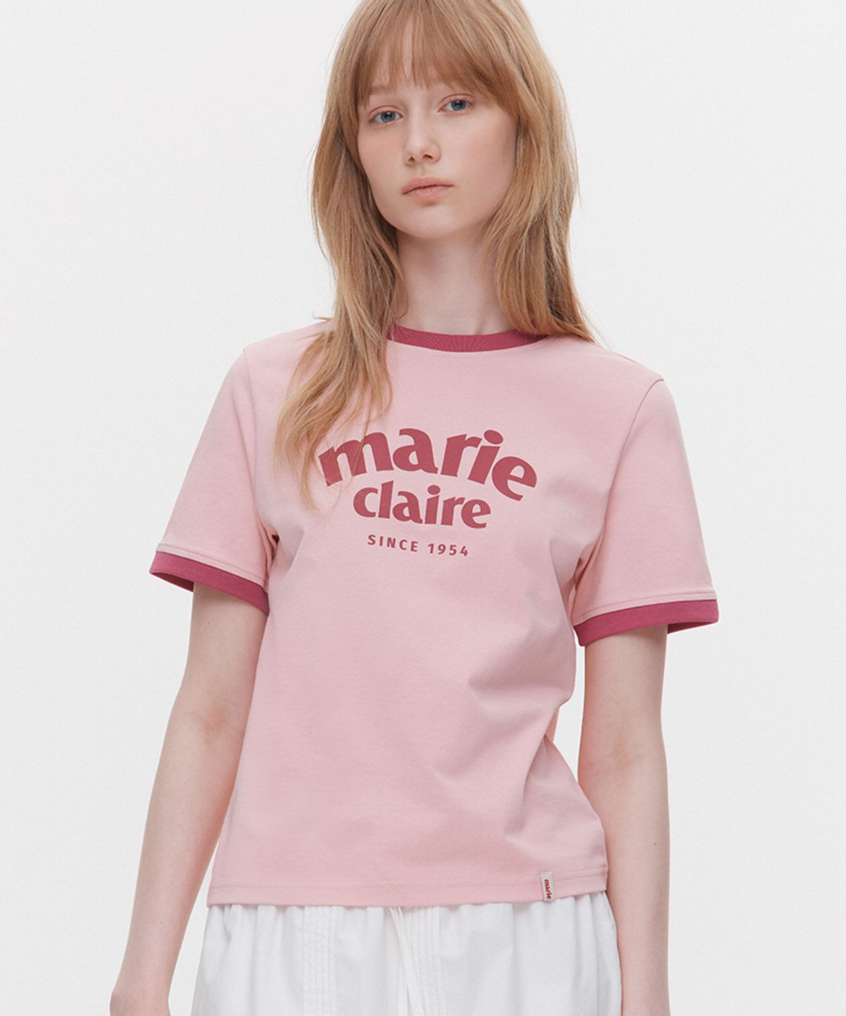 마리끌레르(MARIE CLAIRE) 아치 로고 링거 반팔 티셔츠(MAGBTS10M)