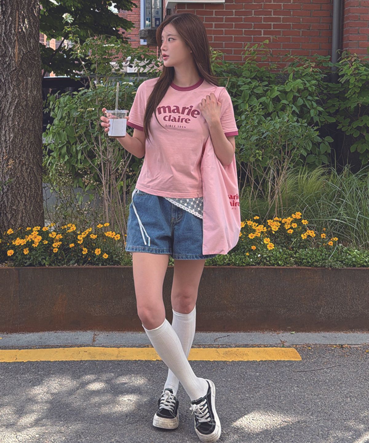 마리끌레르(MARIE CLAIRE) 아치 로고 링거 반팔 티셔츠(MAGBTS10M)