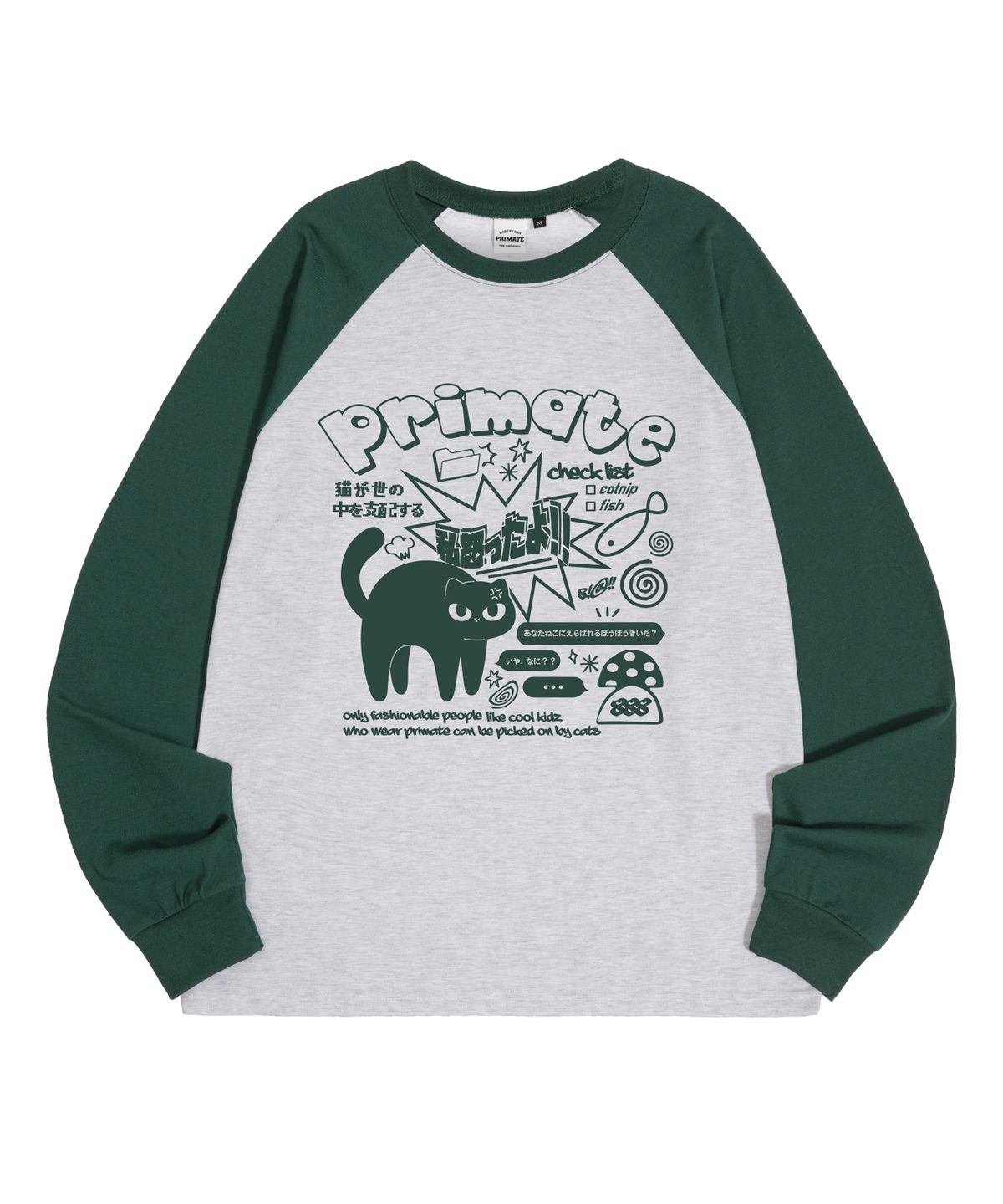 프라임에이트(PRIMATE) MAD CAT 오버핏 래글런 롱 슬리브 5 COLORS