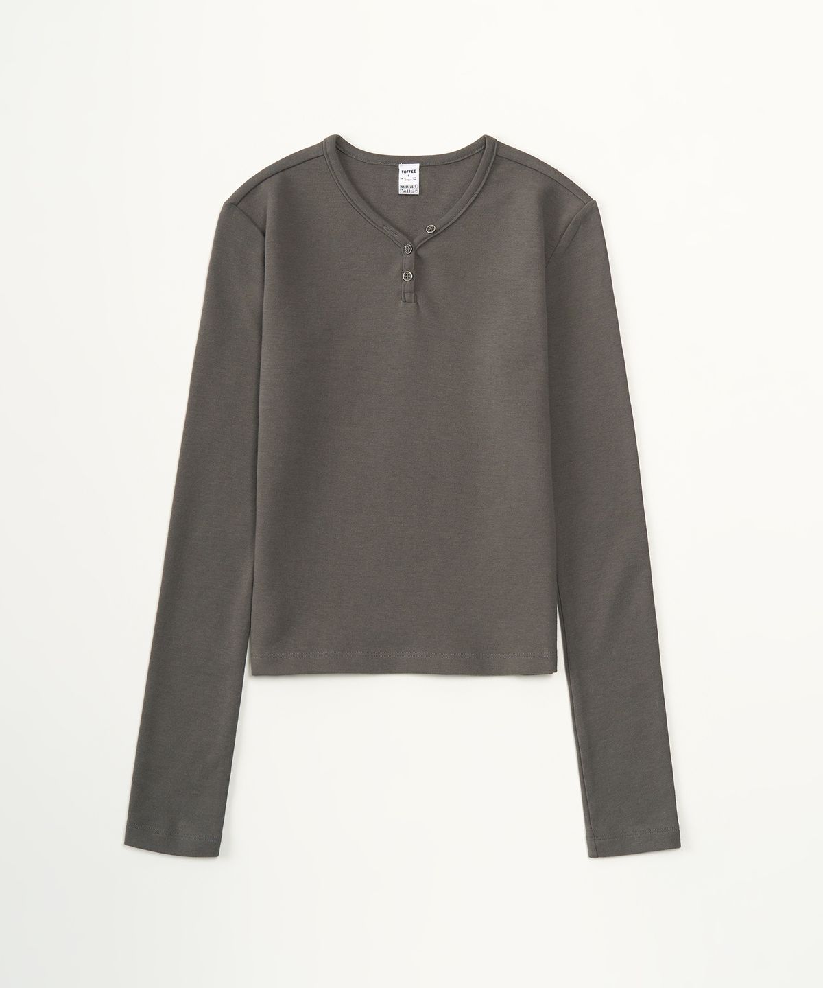 토피 우먼(TOFFEE WOMEN) W 라운드 넥 버튼 티셔츠 (CHARCOAL)