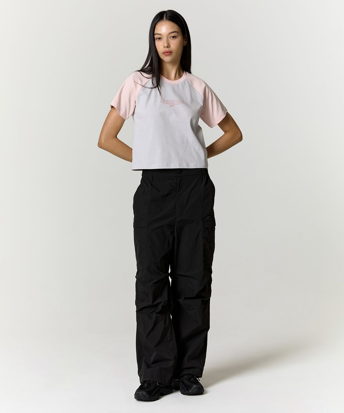 리복(REEBOK) 프린트 래글런 티셔츠 (W) - 핑크