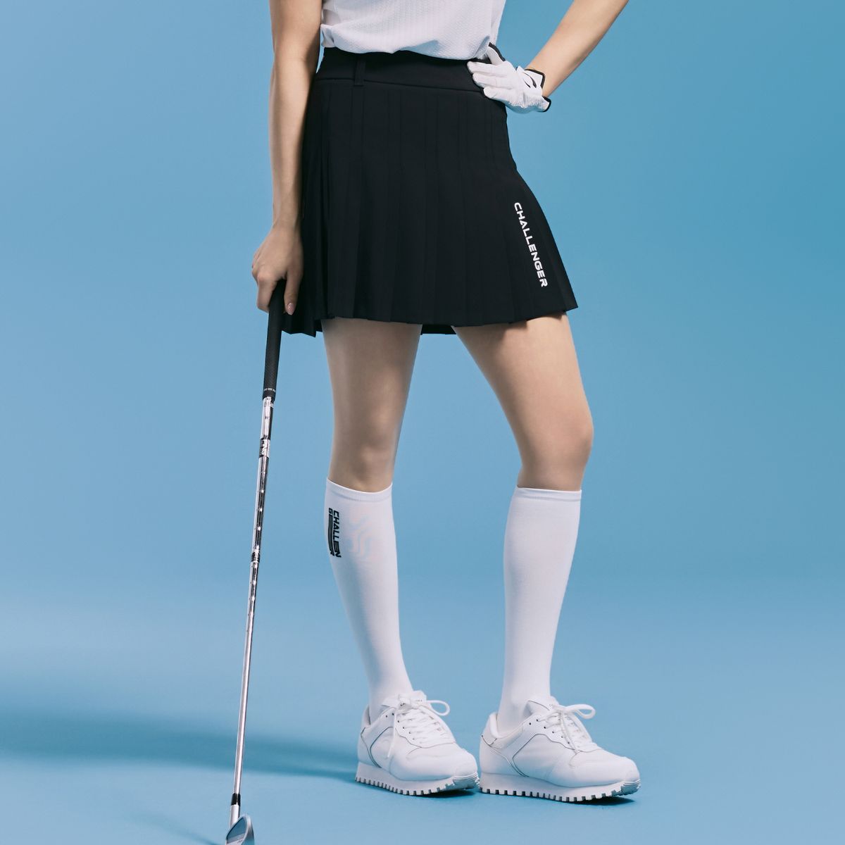 챌린저(CHALLENGER) 여성 배색 포인트 잔플리츠 큐롯 블랙