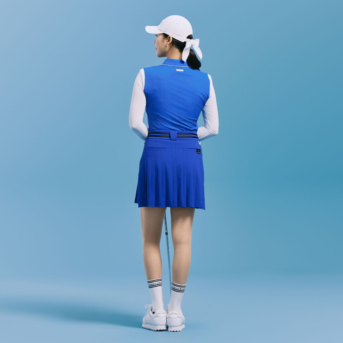 챌린저(CHALLENGER) 여성 배색 포인트 잔플리츠 큐롯 블루