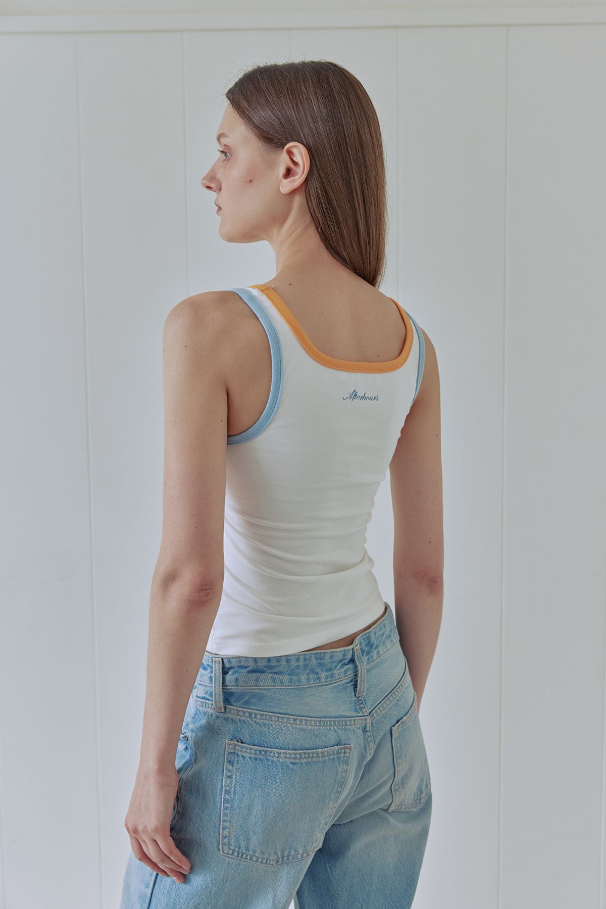 애프터아워즈(AFTERHOURS) COLOR BLOCKED STRING SLEEVELESS TOP (LIGHT BLUE)