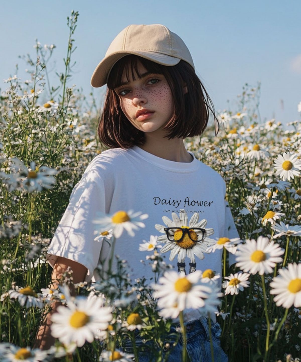 원헌드레드퍼센트 포 우먼(ONEHUNDREDPERCENT FOR WOMAN) OHPxHARMONIA 안경쓴데이지 세미오버 반팔티
