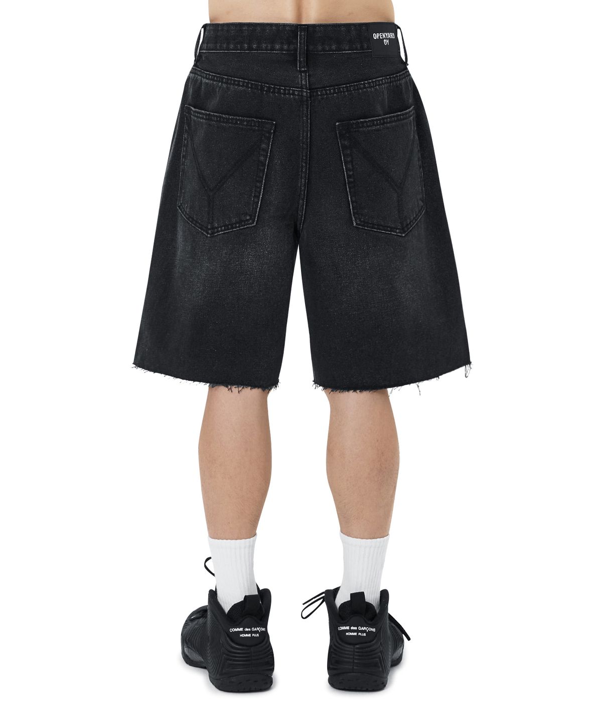 오픈야드(오와이)(OPENYARD(OY)) RAW HEM TAPE DENIM SHORTS - WASHED BLACK