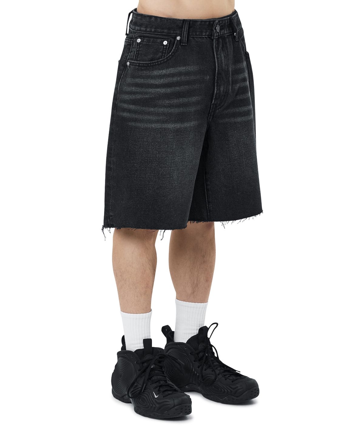 오픈야드(오와이)(OPENYARD(OY)) RAW HEM TAPE DENIM SHORTS - WASHED BLACK