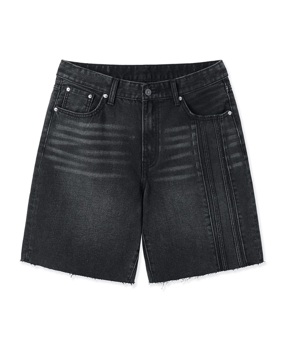 오픈야드(오와이)(OPENYARD(OY)) RAW HEM TAPE DENIM SHORTS - WASHED BLACK
