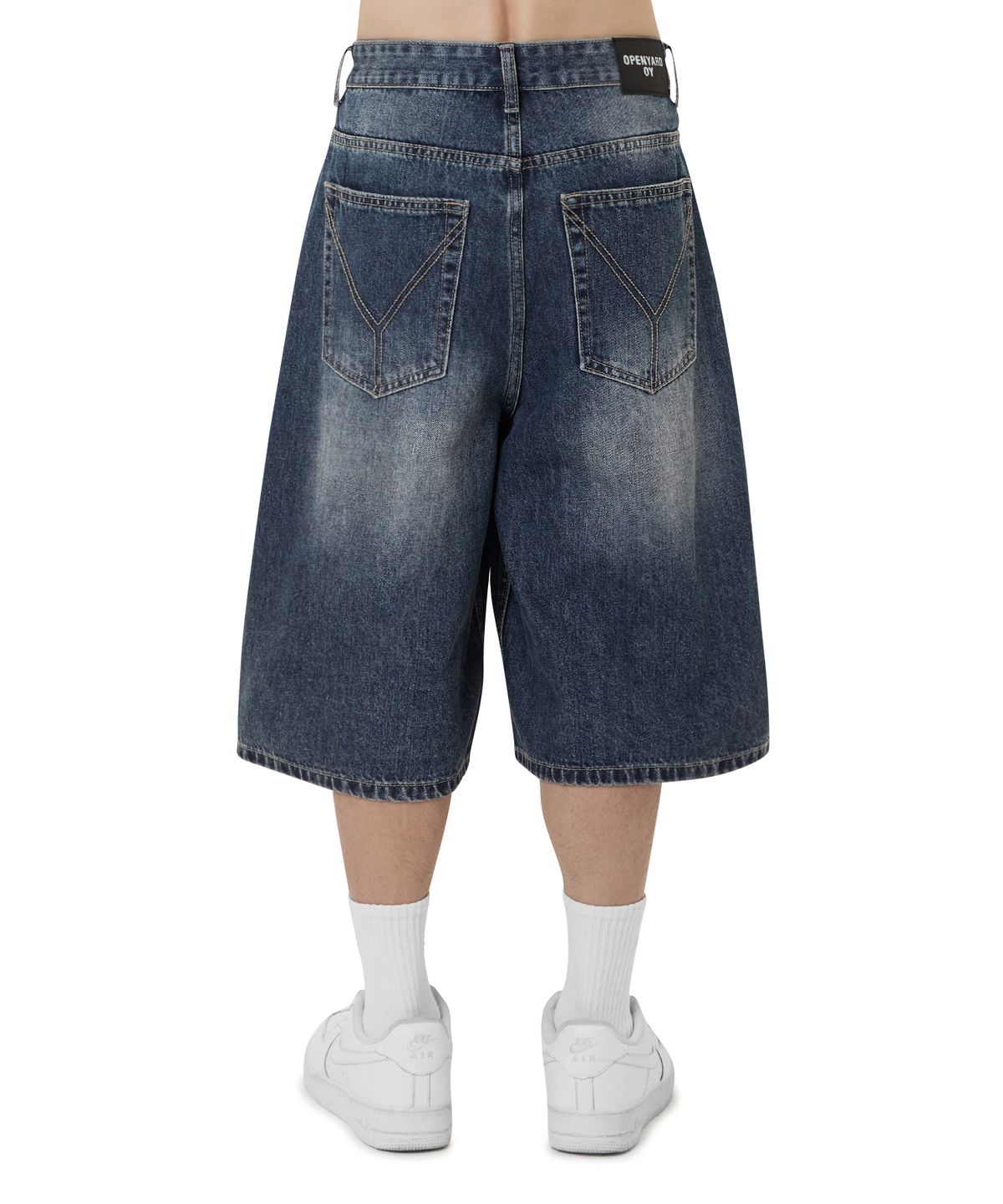 오픈야드(오와이)(OPENYARD(OY)) WIDE BERMUDA DENIM SHORTS - MID BLUE