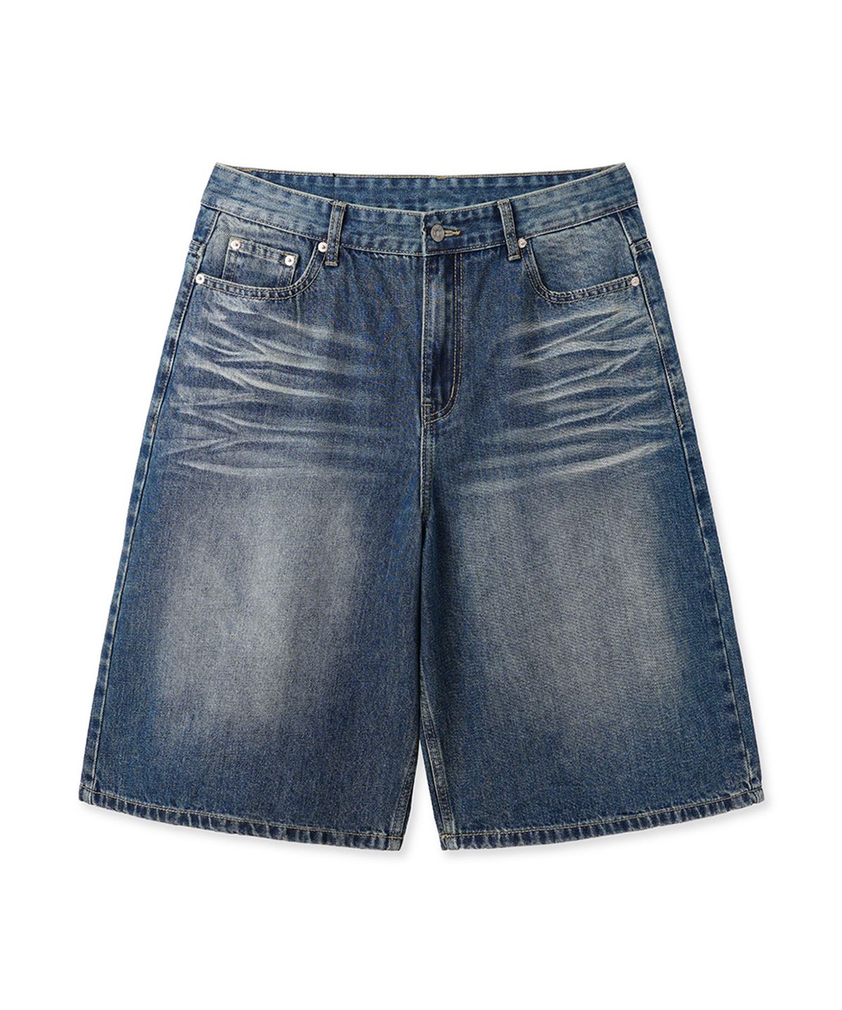 오픈야드(오와이)(OPENYARD(OY)) WIDE BERMUDA DENIM SHORTS - MID BLUE