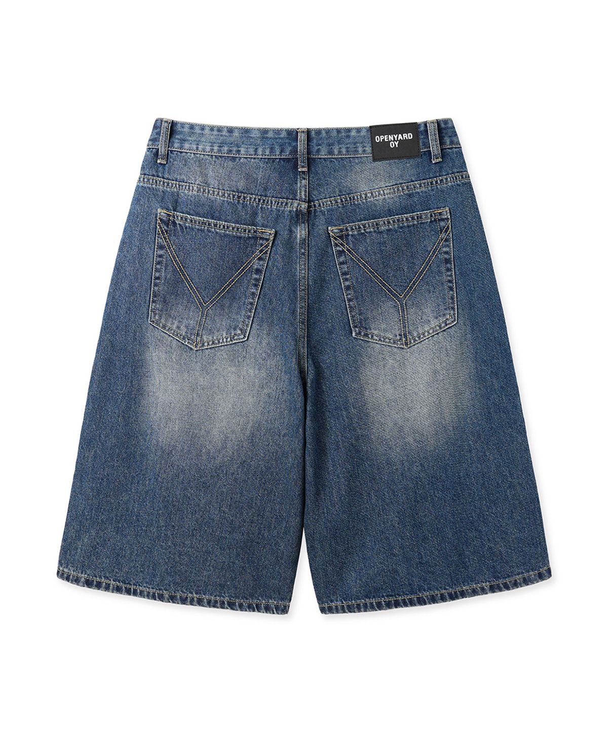 오픈야드(오와이)(OPENYARD(OY)) WIDE BERMUDA DENIM SHORTS - MID BLUE