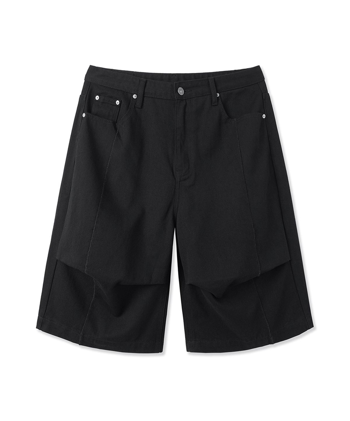 오픈야드(오와이)(OPENYARD(OY)) ONE TUCK STITCHED WIDE VOLUME SHORTS - BLACK