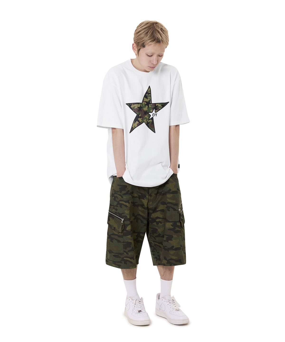 오픈야드(오와이)(OPENYARD(OY)) CAMO STAR TEE - WHITE