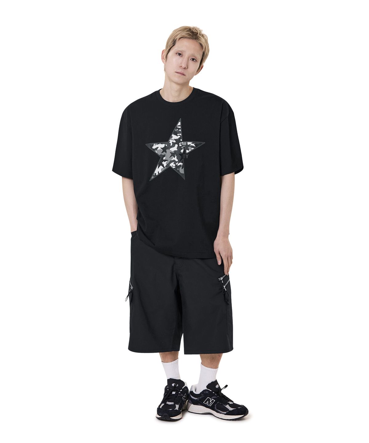 오픈야드(오와이)(OPENYARD(OY)) CAMO STAR TEE - BLACK