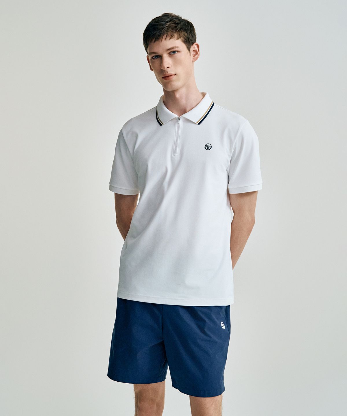 세르지오 타키니(SERGIO TACCHINI) M 카라포인트 지퍼넥 피케 반팔 폴로 (White)
