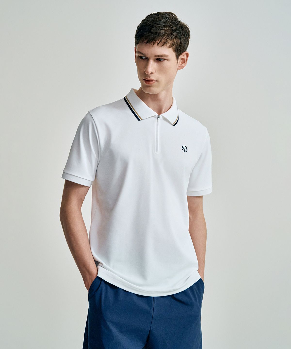 세르지오 타키니(SERGIO TACCHINI) M 카라포인트 지퍼넥 피케 반팔 폴로 (White)