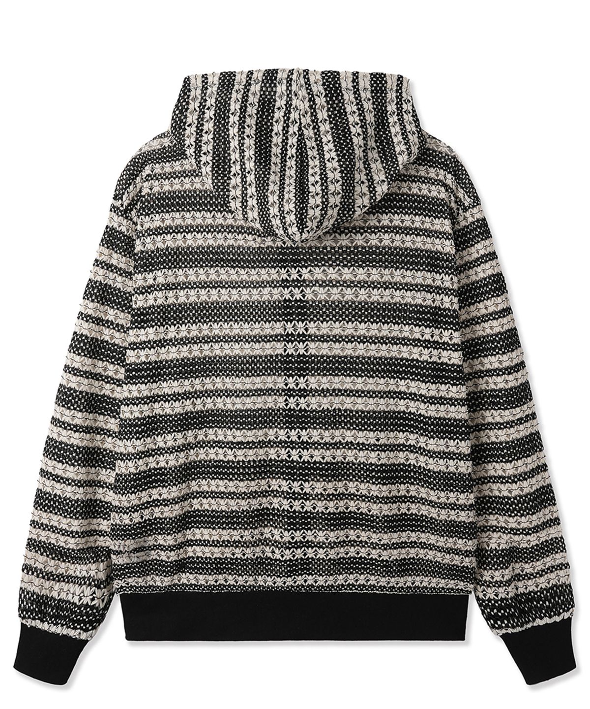 오픈야드(오와이)(OPENYARD(OY)) LOGO STRIPED CROCHET HOODIE ZIP UP - BLACK