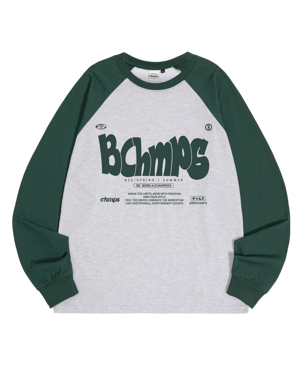 본챔스(BORN CHAMPS) [5 COLORS] BOLD MOTION 래글런 오버핏 롱 슬리브 B25ST25