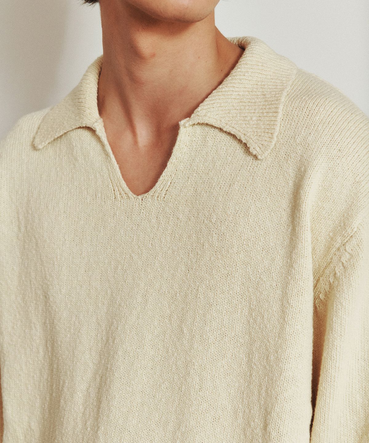 호이테(HEUTE) COTTON KNIT SCALE POLO (BUTTER YELLOW)