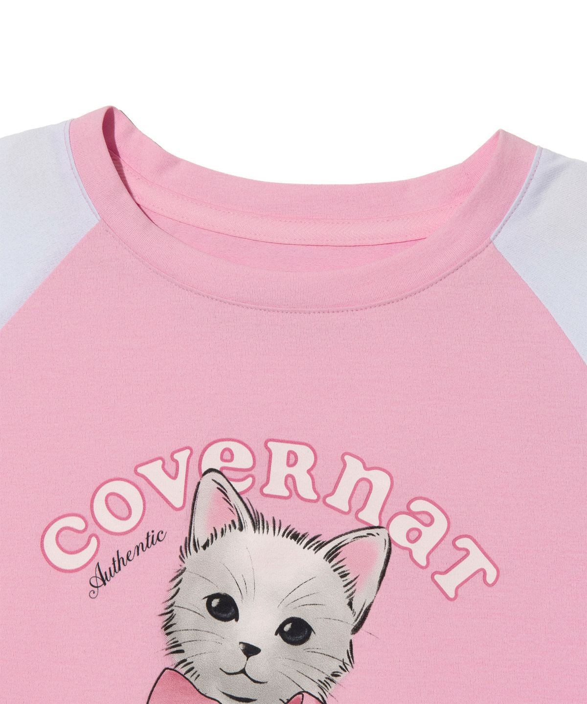 커버낫 키즈(COVERNAT KIDS) 소로나 KITTEN 라글란 배색 크롭티셔츠 핑크 CK2502ST76PI