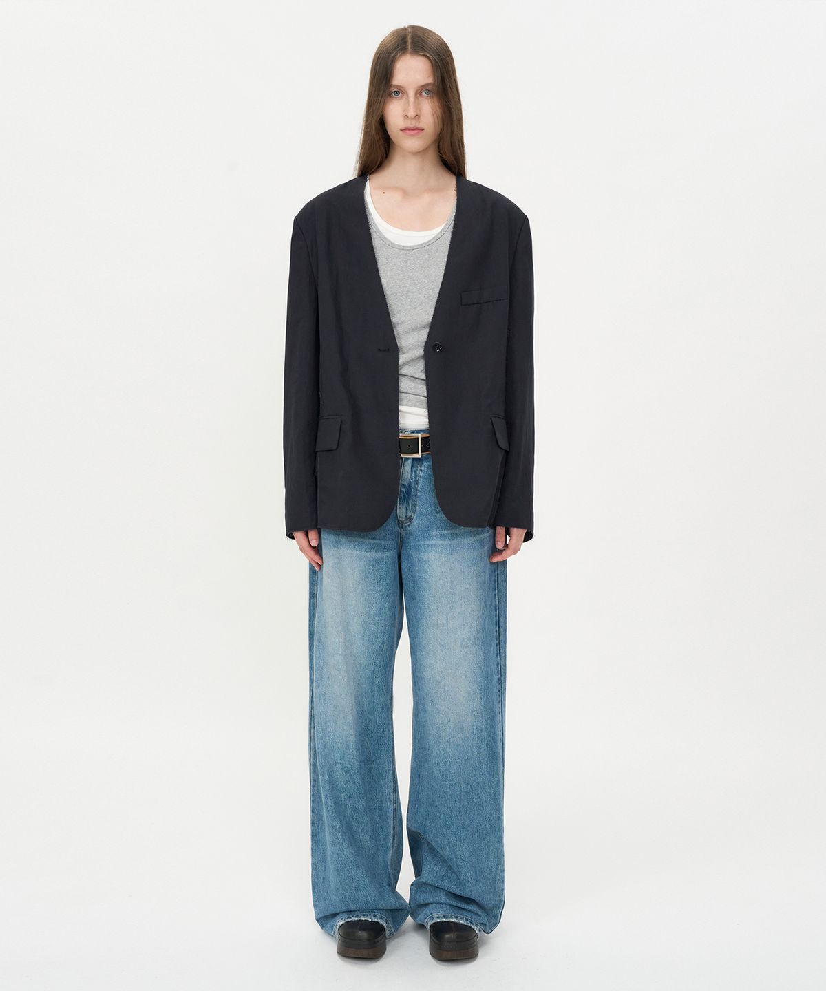 인사일런스 우먼(INSILENCE WOMEN) 린넨 컷오프 자켓 WASHED BLACK