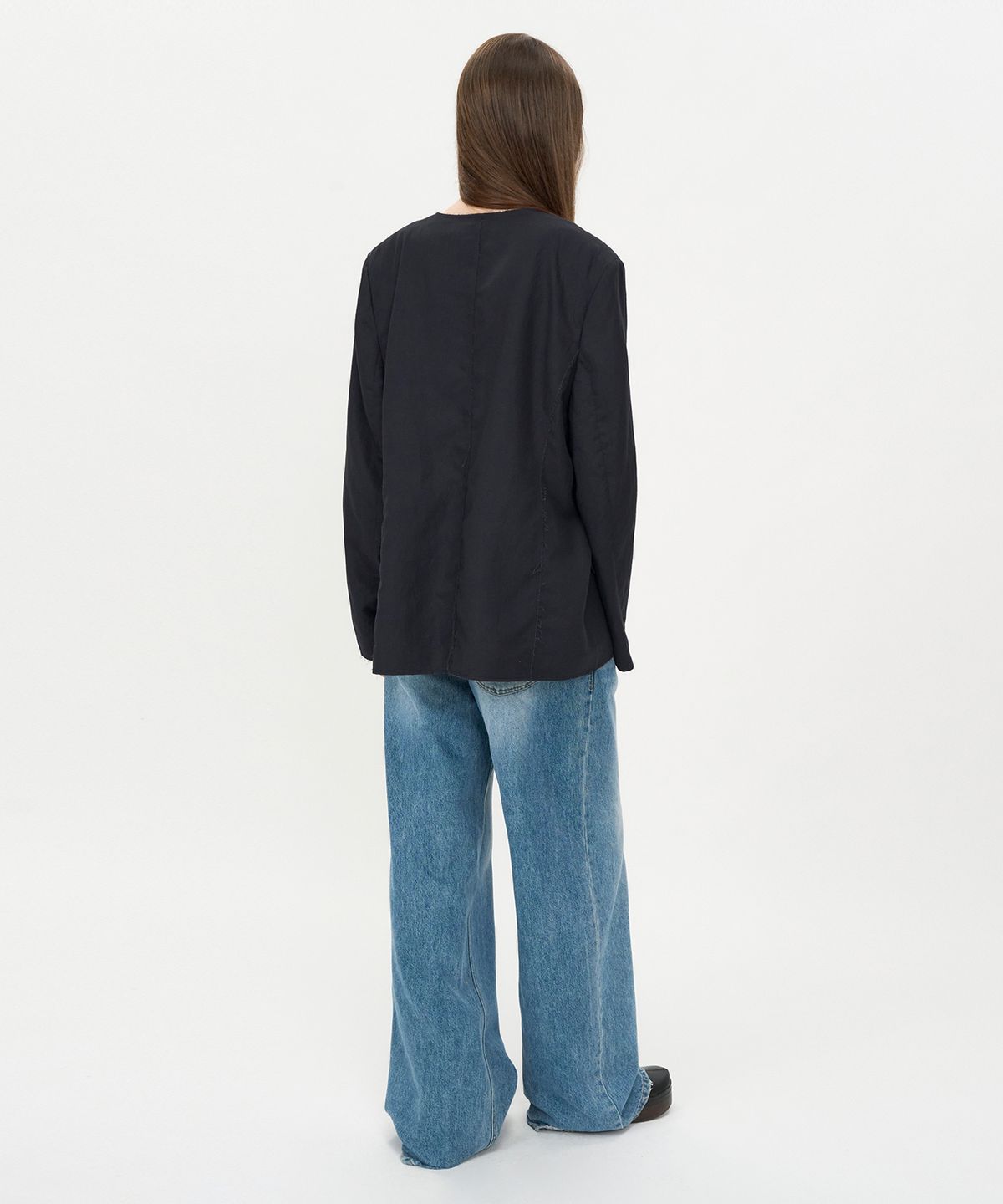 인사일런스 우먼(INSILENCE WOMEN) 린넨 컷오프 자켓 WASHED BLACK