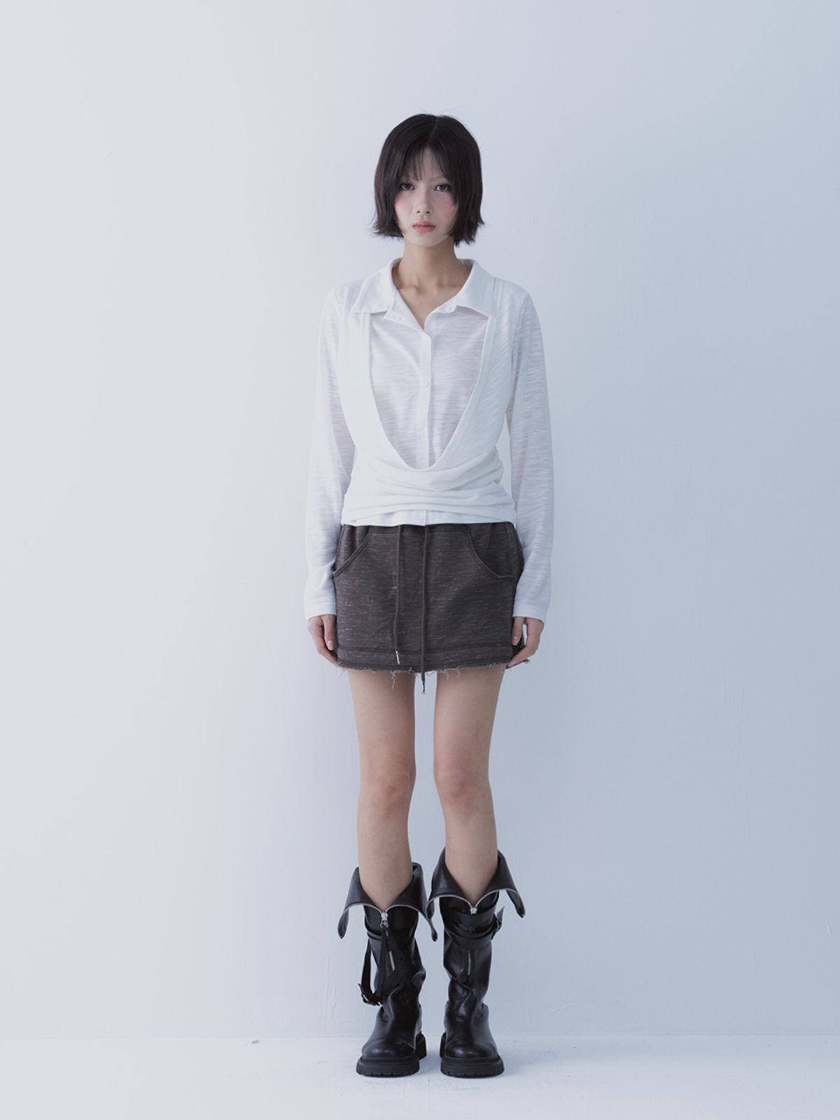 쎄쎄쎄(SETSETSET) DRAPE SHIRT TOP (WHITE)
