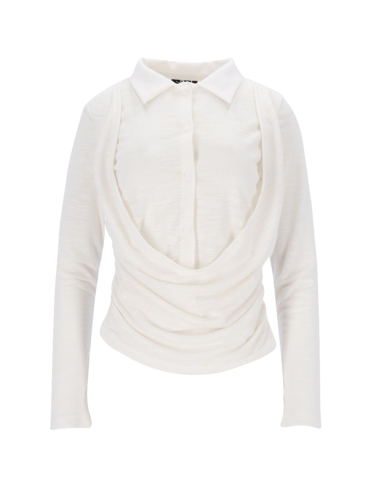 쎄쎄쎄(SETSETSET) DRAPE SHIRT TOP (WHITE)
