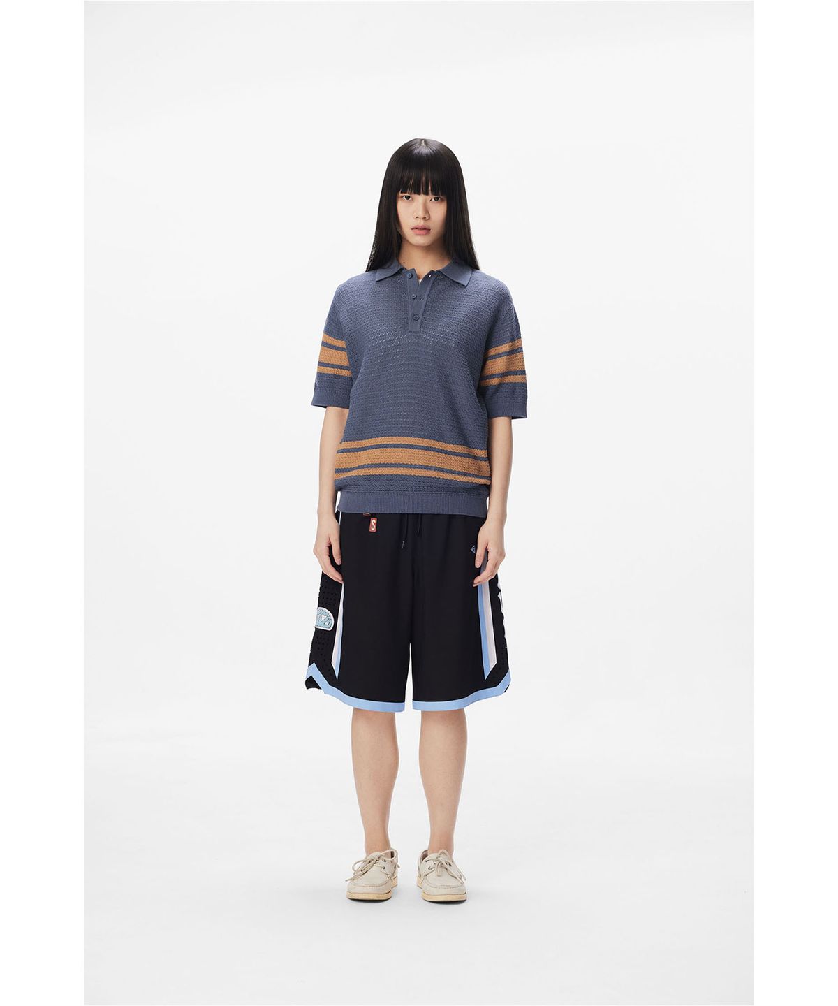 썬러브투어(SUNLOVETOUR) Border Crochet Knit Polo Navy