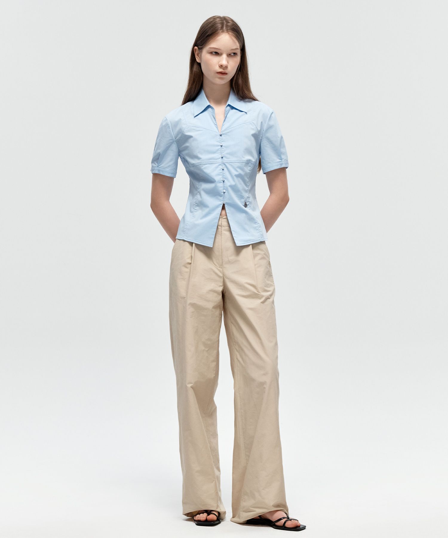[CITYBREEZE]UNISEX●WRINKLE FREE OVERSIZED HALF SLEEVE SHIRT MUSINSA | CITYBREEZE WOMAN Wrinkle-free cut line short