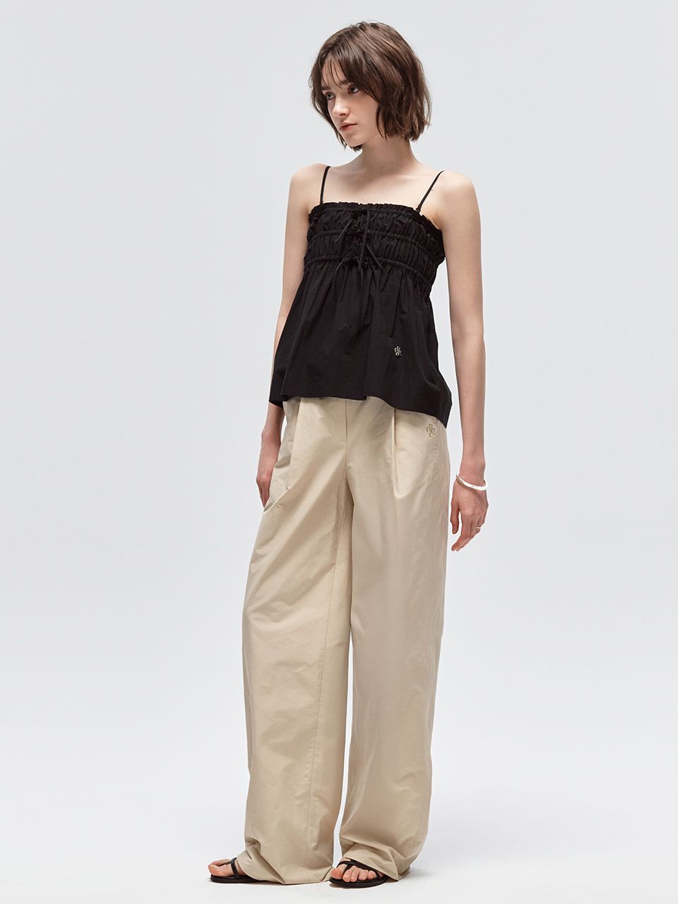 MUSINSA | CITYBREEZE WOMAN Shirring Ribbon Sleeveless Top_BLACK