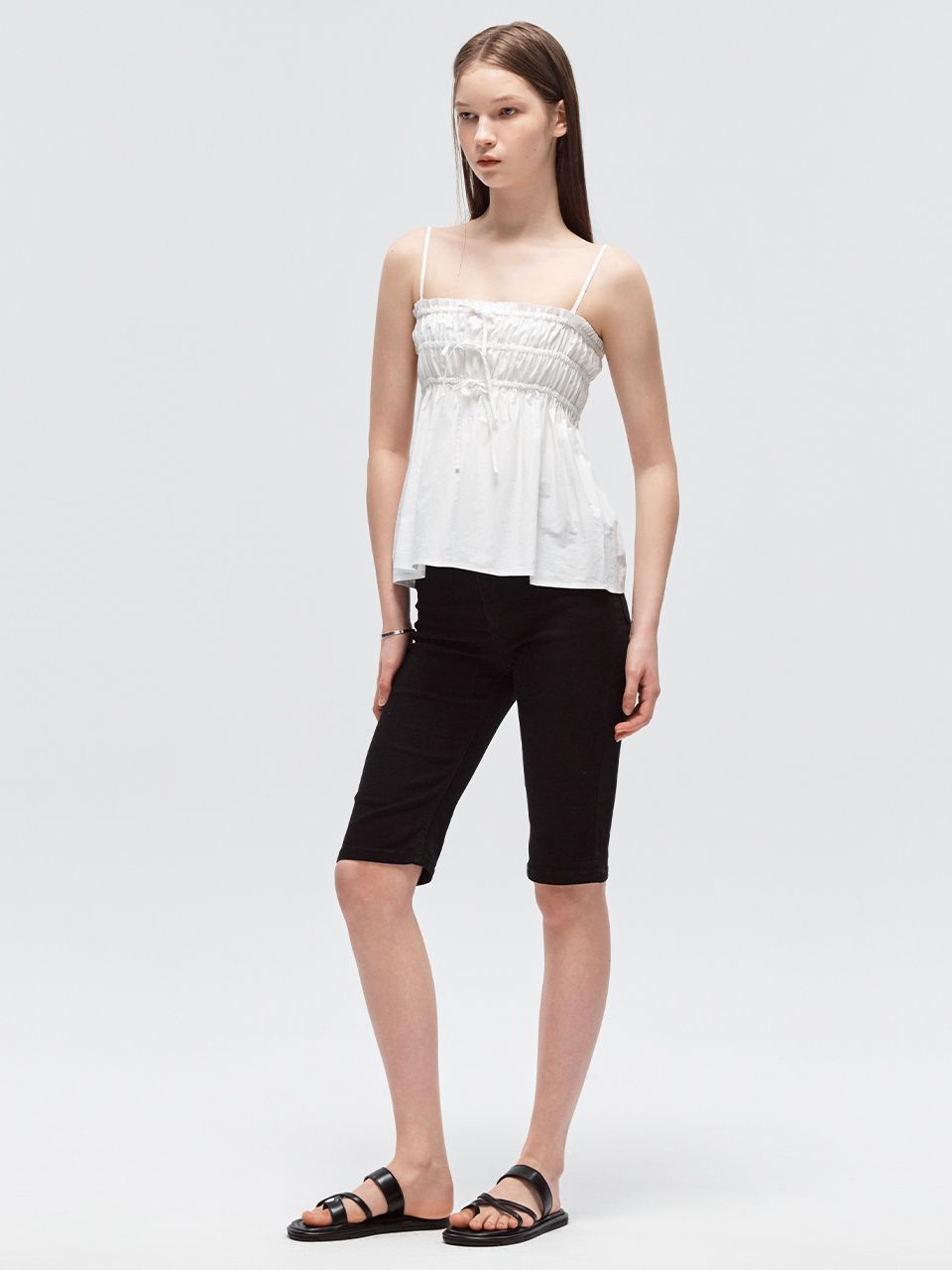 [CITYBREEZE]25SS●SHIRRING RIBBON SLEEVELESS TOP MUSINSA | CITYBREEZE WOMAN Shirring Ribbon Sleeveless Top_BLACK
