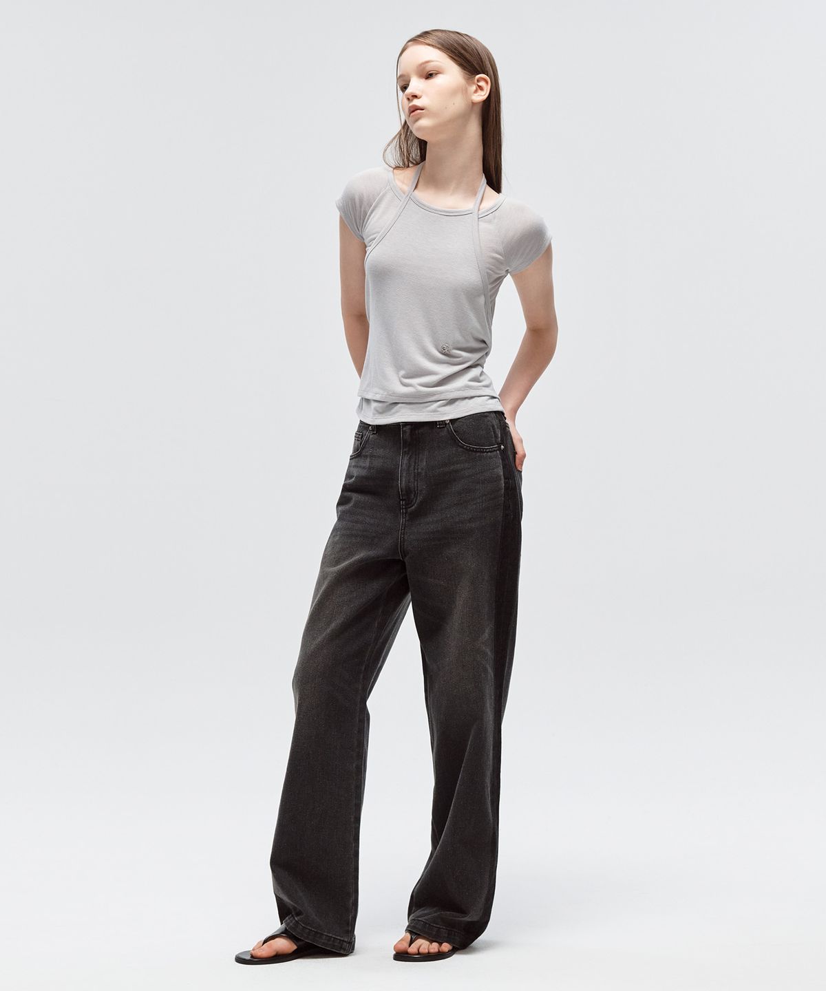시티브리즈(CITYBREEZE) 홀터 레이어드 반팔 티셔츠_4COLORS