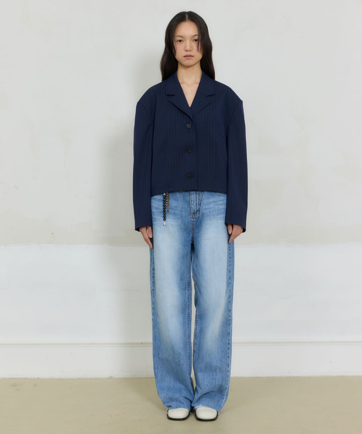 줄리아페페(JULIAPEPE) Crop Stripe Jacket (Midnight blue)