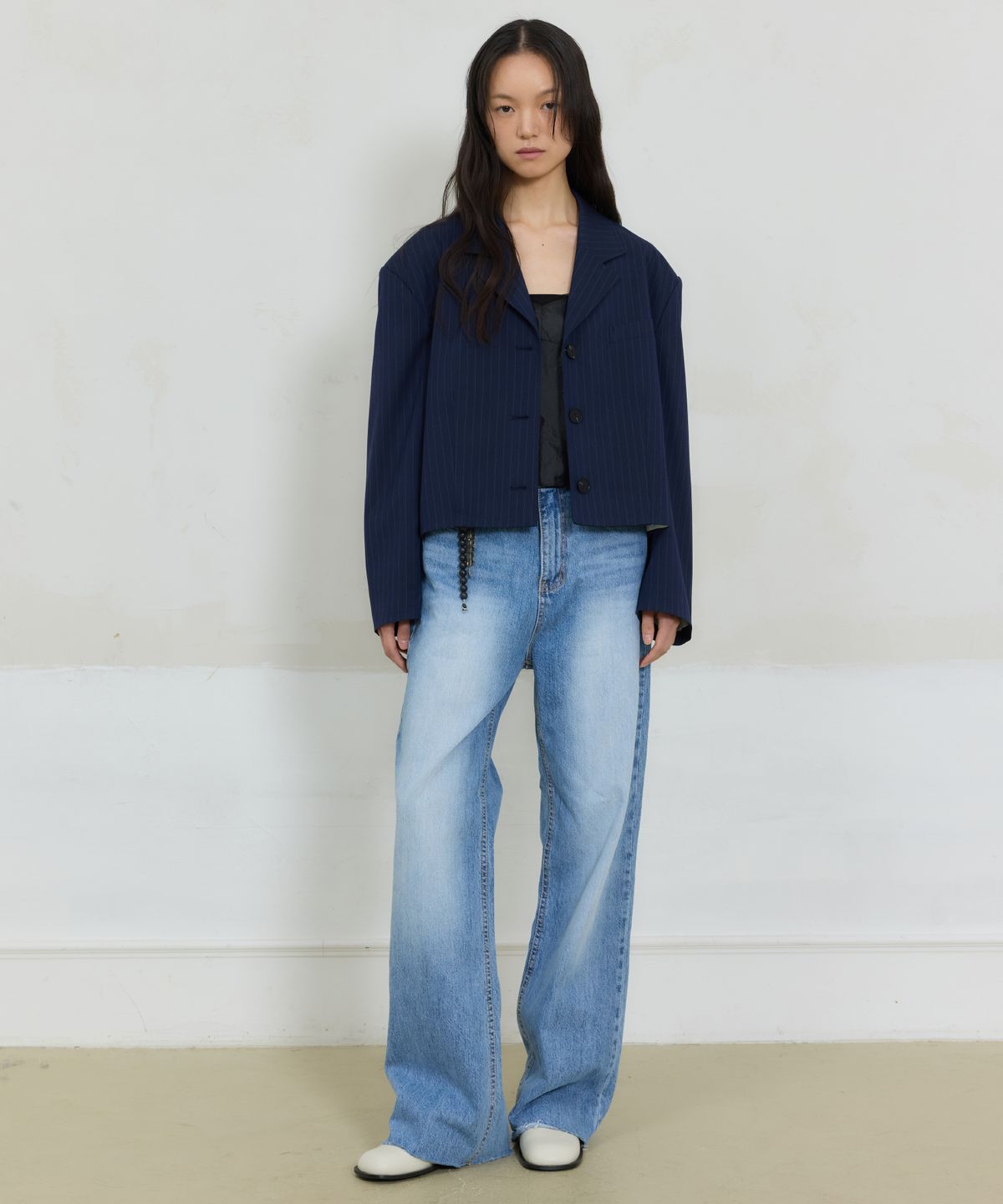 줄리아페페(JULIAPEPE) Crop Stripe Jacket (Midnight blue)