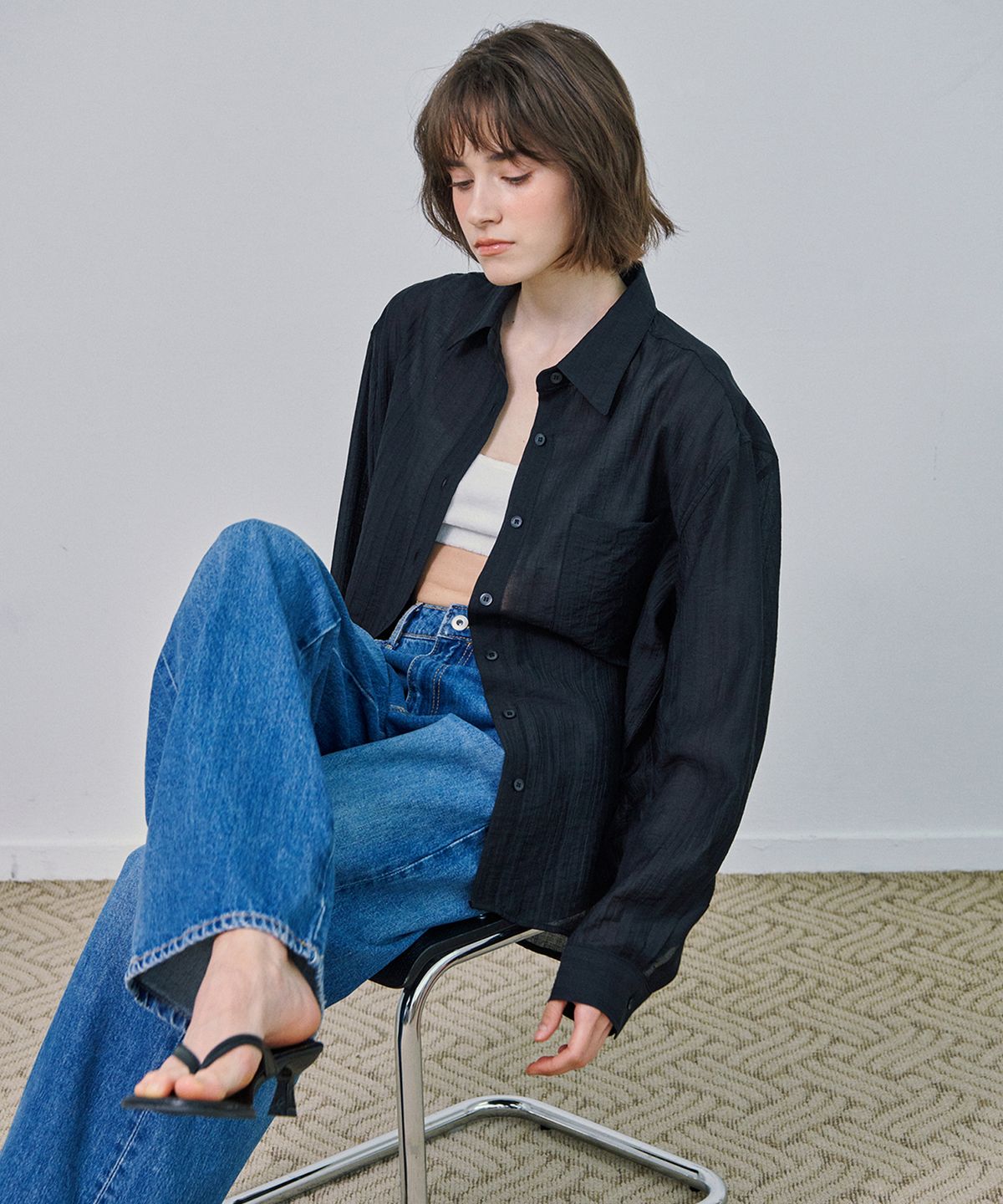 마롯(MARROT) LENA SEETHROUGH SHIRTS_BLACK