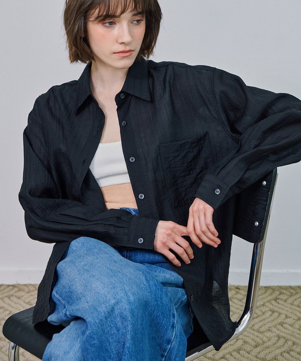 마롯(MARROT) LENA SEETHROUGH SHIRTS_BLACK