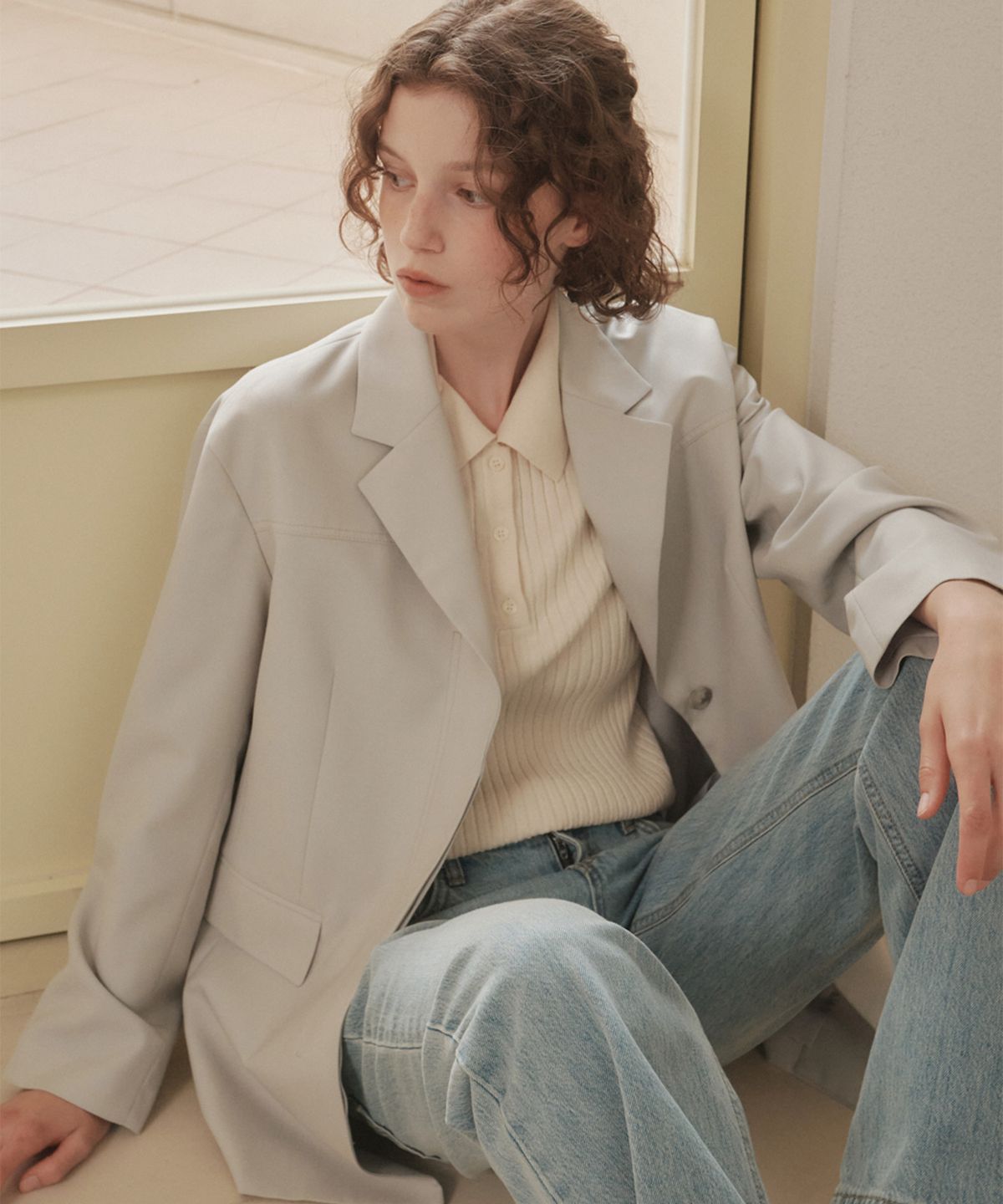 아바몰리(AVA MOLLI) BACK SLIT STITCH OVERFIT JK (L/GREY)