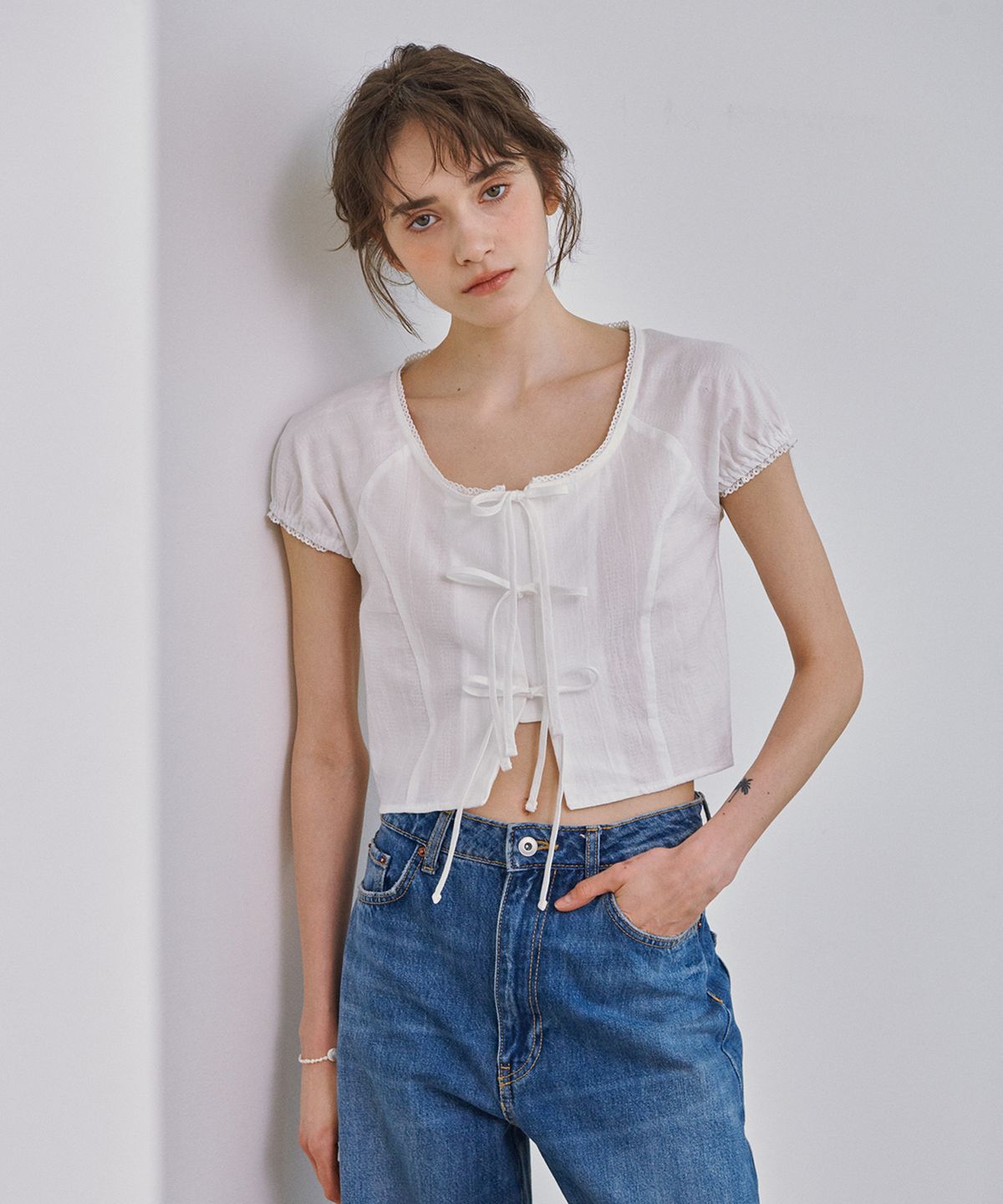 마롯(MARROT) LACE PUFF BLOUSE_WHITE