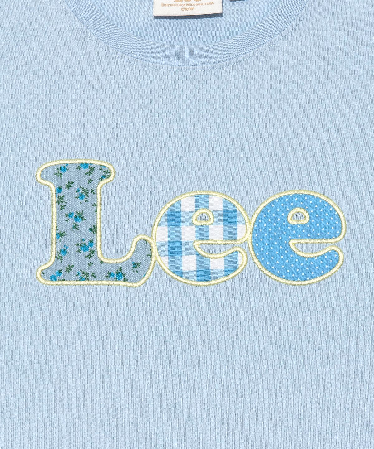 리(LEE) 우먼 아플리케 빈티지 로고 크롭 티셔츠 라이트블루