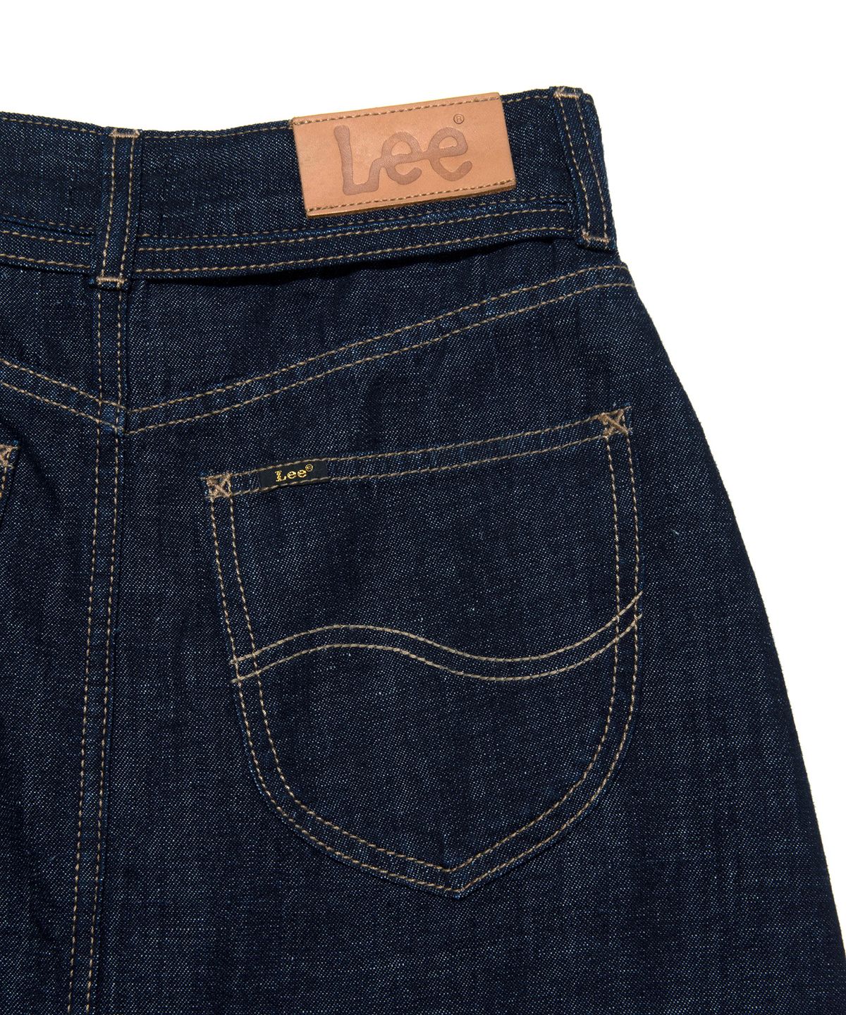 리(LEE) 데님 린넨 미디 스커트 인디고 로우