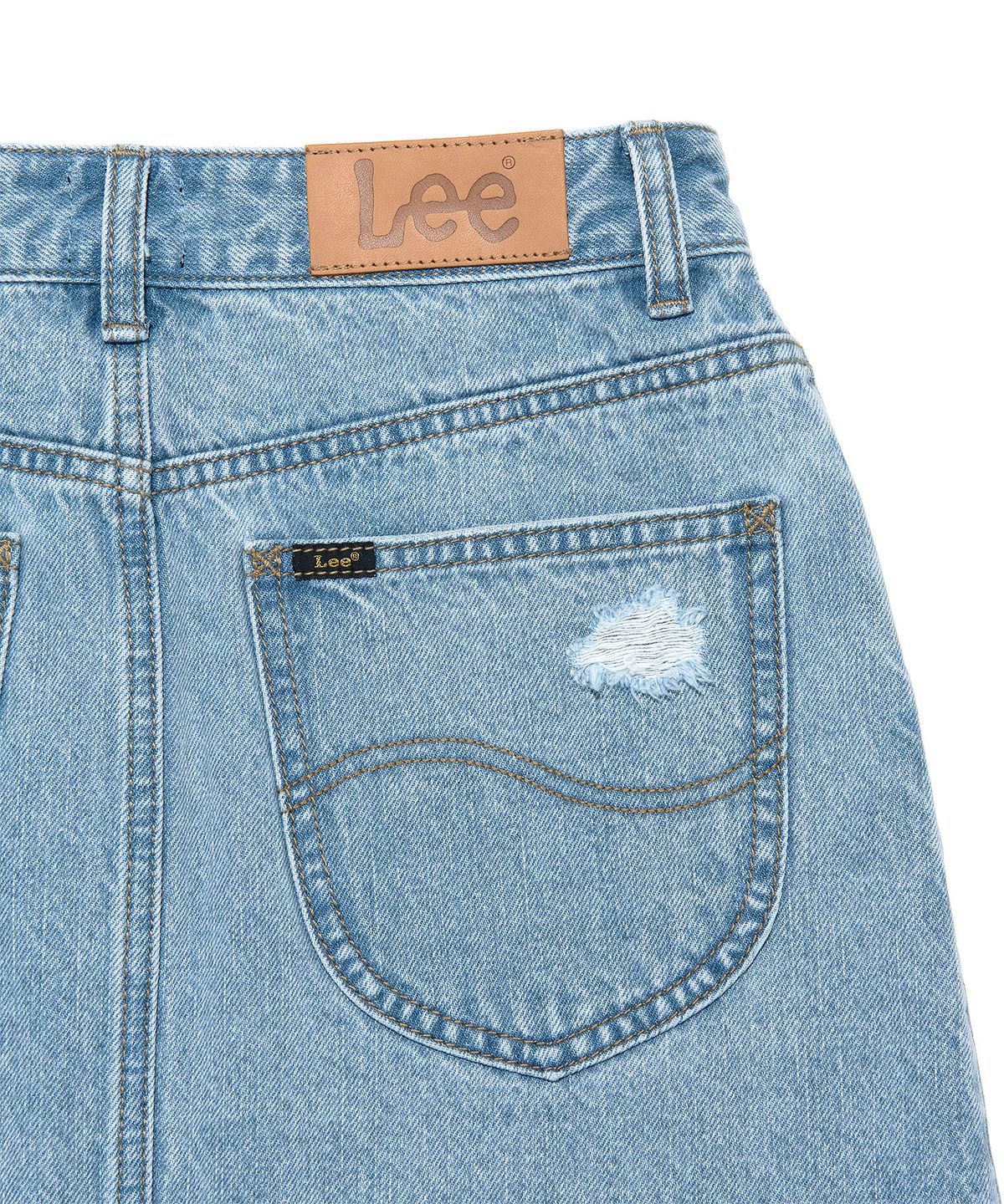 리(LEE) 데님 데미지 미니 스커트 인디고 라이트